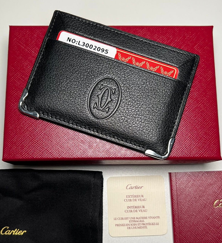 Cartier Must de Cartier Black Calfskin Card Holder Wallet NIB Authentic Luxury