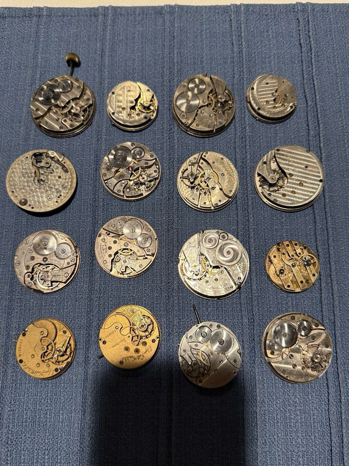 Lot of 15 Antique Pocket Watch Movements Elgin Hampden NY Standard Parts Repair