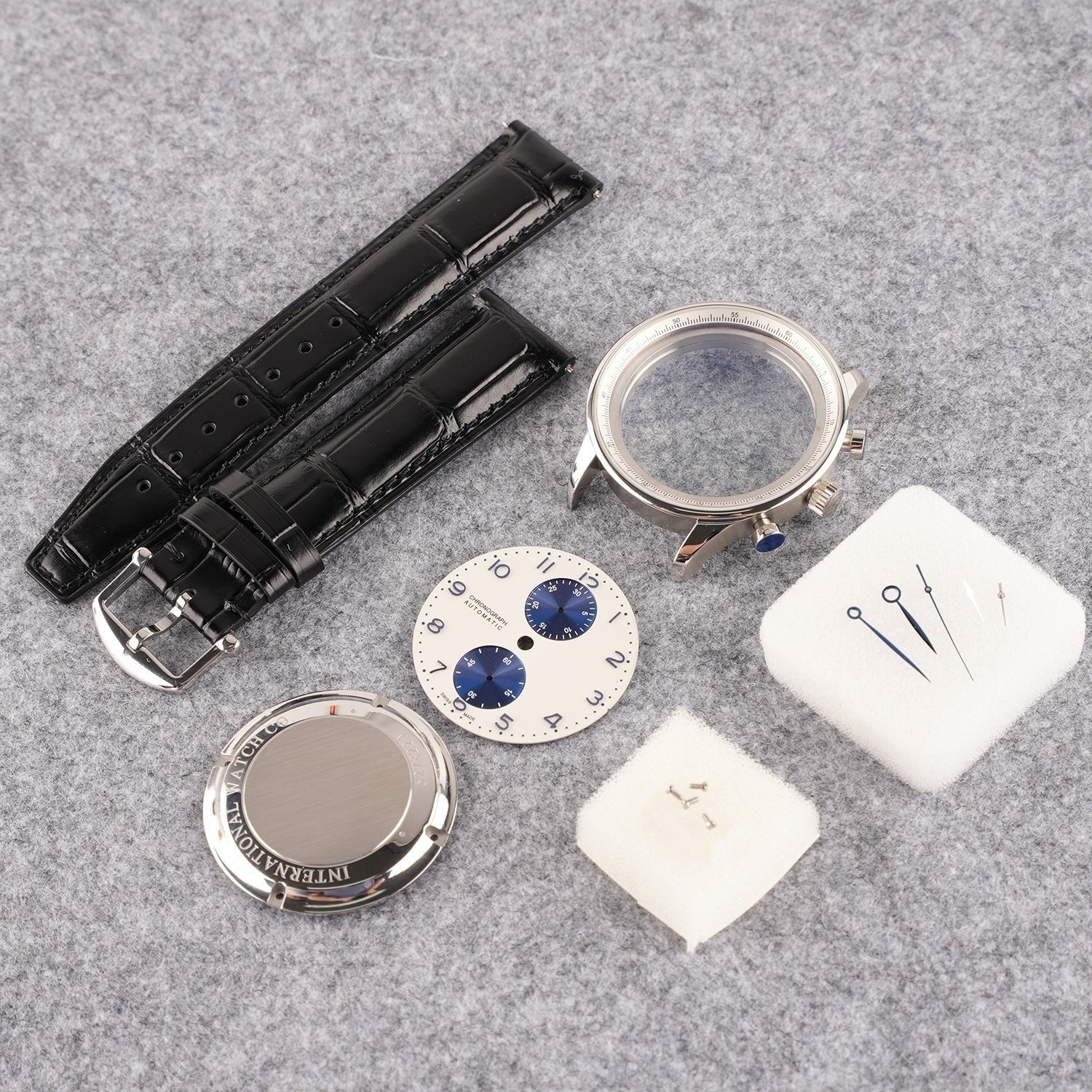 41mm Stainless Steel Watch Case + Leather Strap + Dial + Hands for 7750 Movement