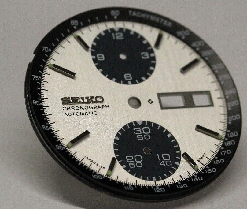 White Dial With Black Tachymeter Inner Dial Ring For Seiko Panda 6138-8020