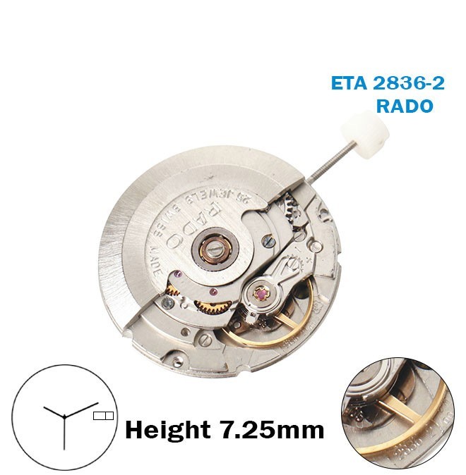 ETA 2836-2-RADO-Swiss Movement-White AR/EN Day/Date Disk At 3-3Hands-H:7.25mm.