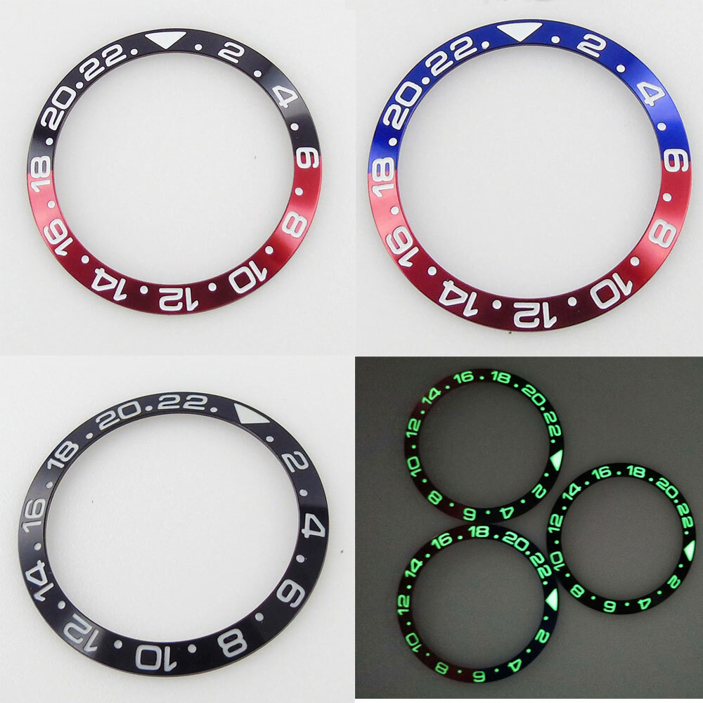 38mm black blue red luminous alloy bezel insert for 40mm SUB bliger mens watch