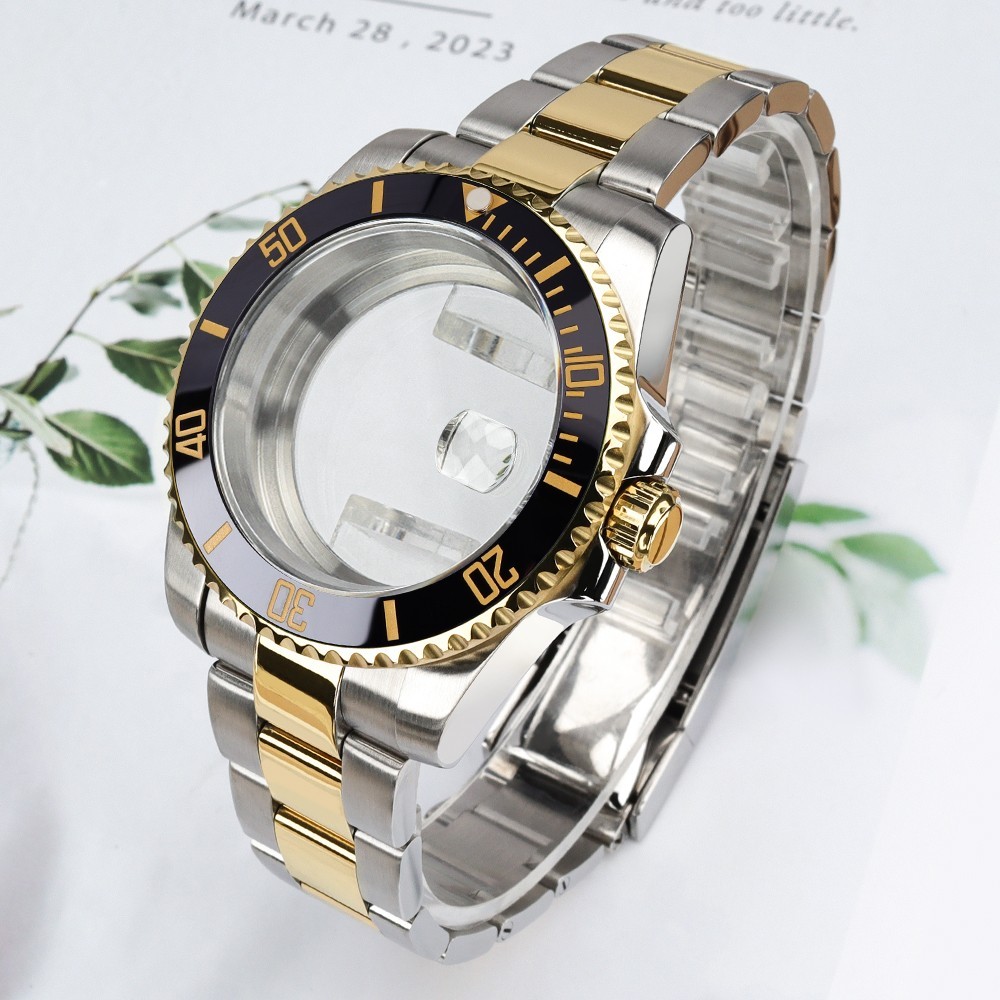 40mm Oyster Diving Watch Case Bracelet Silver Gold Steel For Seiko NH35 ETA 2824