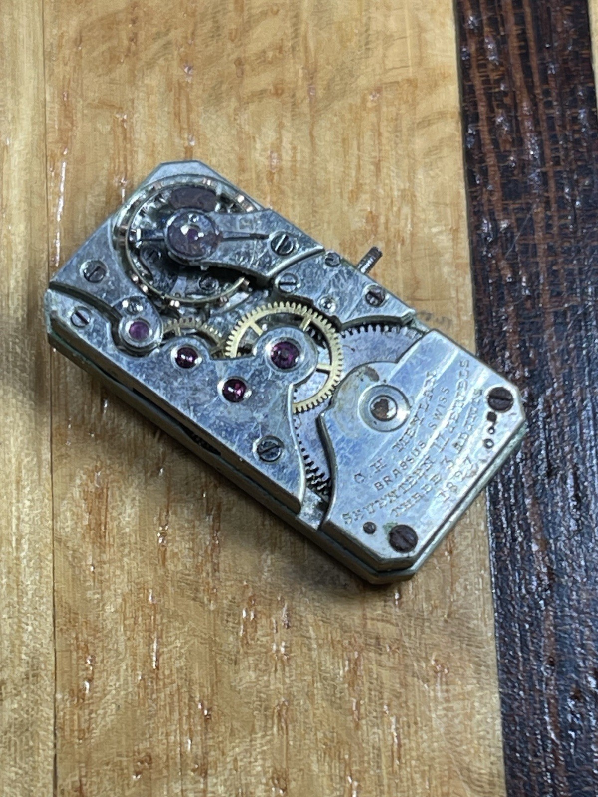 C.H. Meylan Brassus Swiss Watch Movement #1827 Rectangle Tank 17 jewels 3 Adj