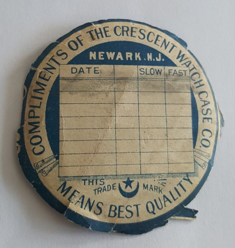 1907 Crescent Watch Case Co Paper Calendar Repair Insert Newark N.J.