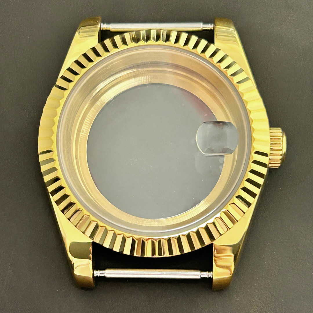 39mm Gold Watch Case 10ATM Fluted Steel Mod Part Sapphire for NH35 NH36 Movement