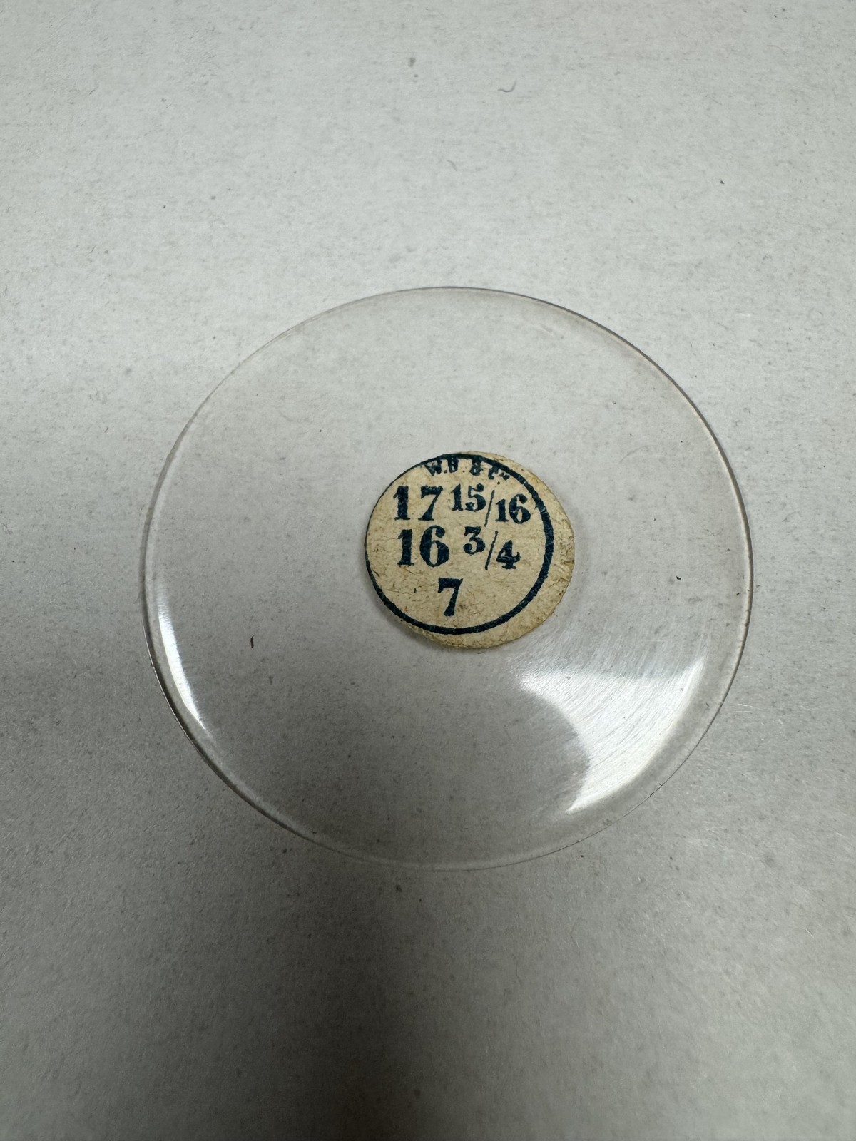 Vintage W.B.&C. Pocket Watch Mineral Crystal 40.50mm 17 15/16 16 3/4 7 Clear