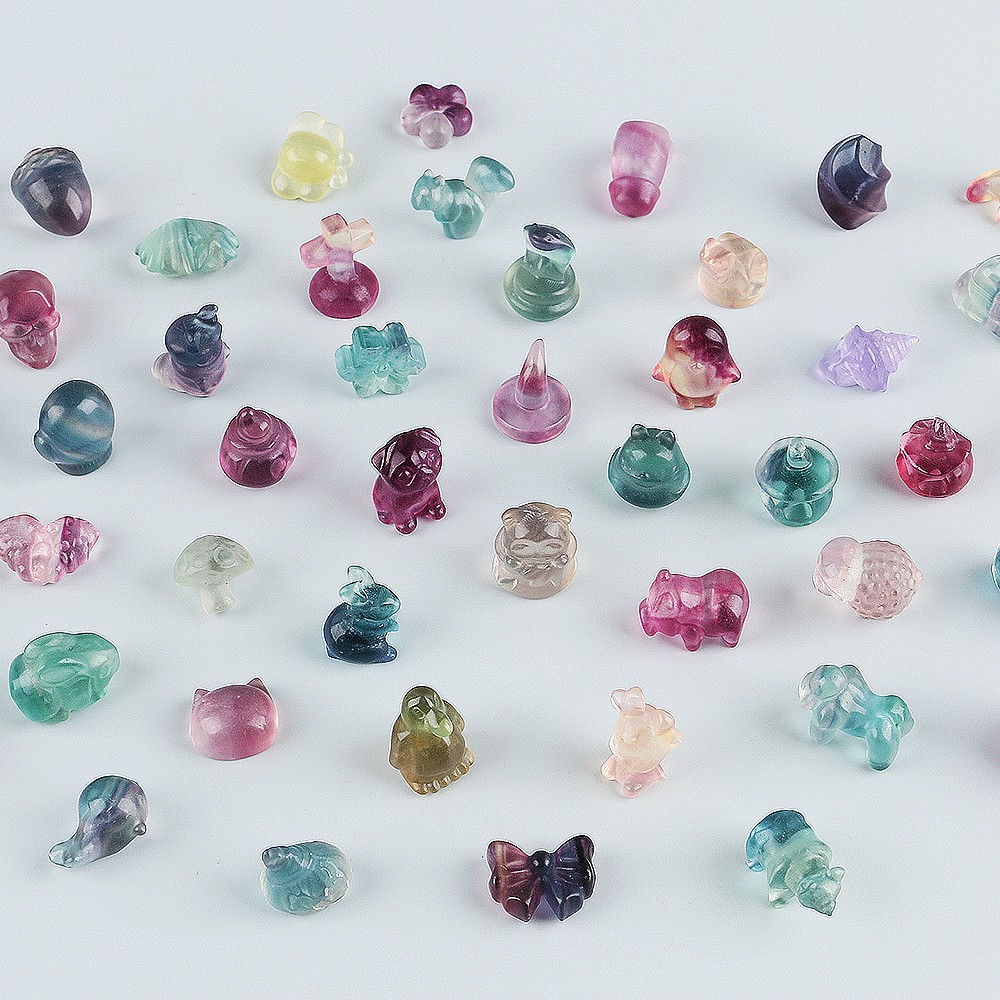 5-20pcs Mini Natural Fluorite Quartz Crystal Random Hand Carved Healing Reiki