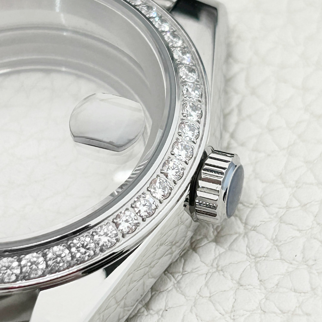 stainless steel Diamond Bezel Watch Case nh35 Sapphire Glass For NH35 nh36 Mod