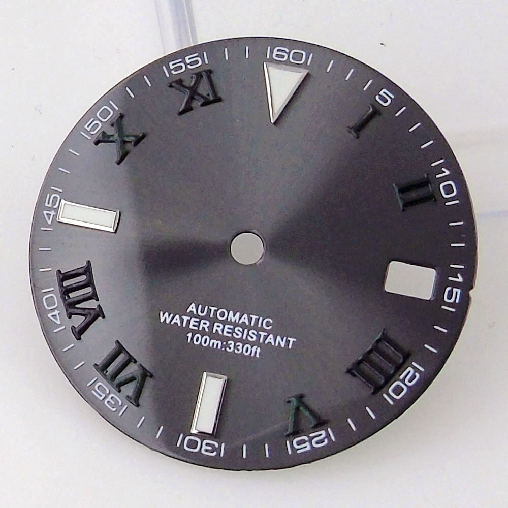 29mm Grey Sunburst Watch Dial Fit NH35A NH36A Movement Roman Number Marks Date