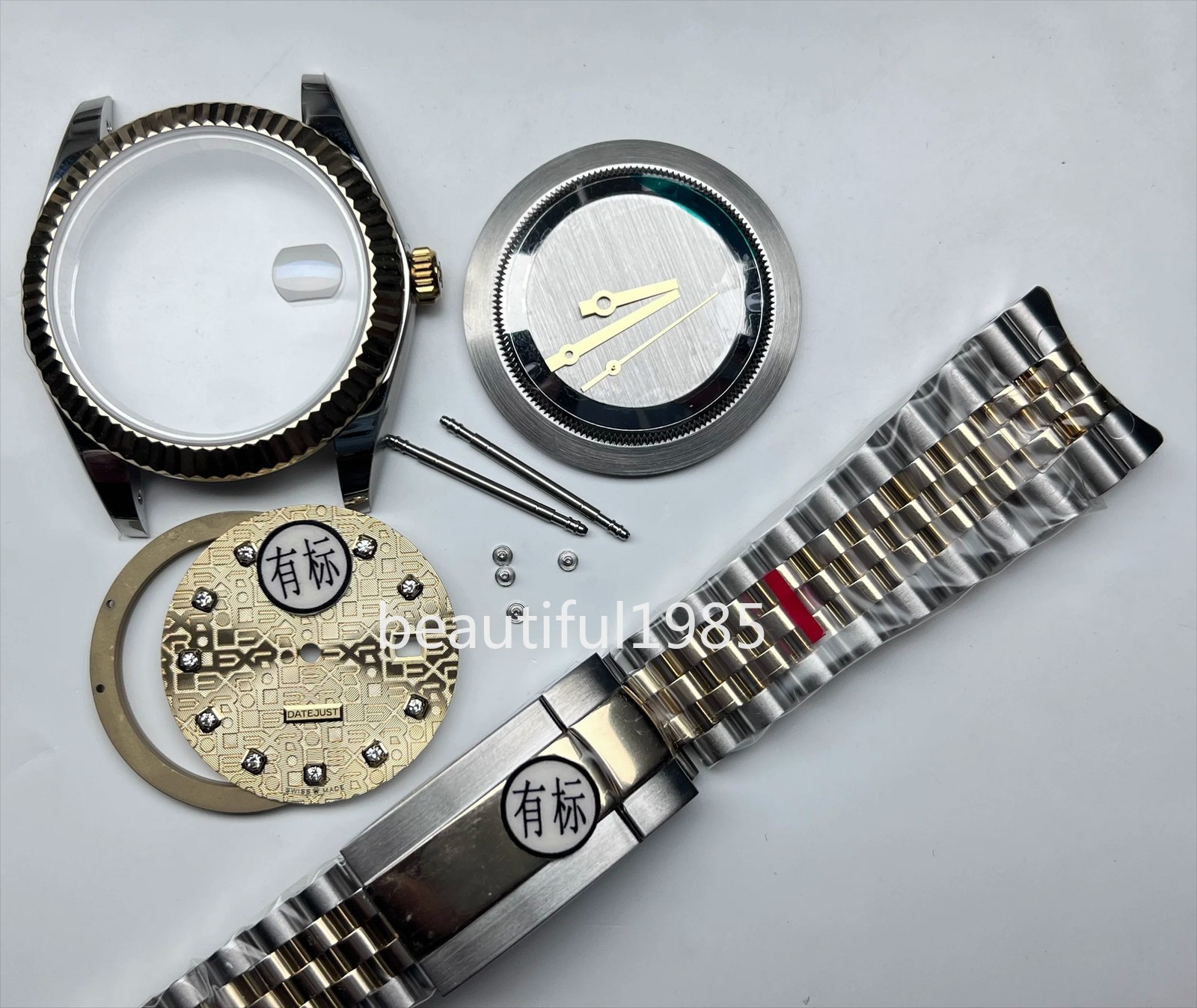 DIY Watch Part Kit for Datejust 2824 41mm Two tone Case+Dial+Hands+Steel Strap