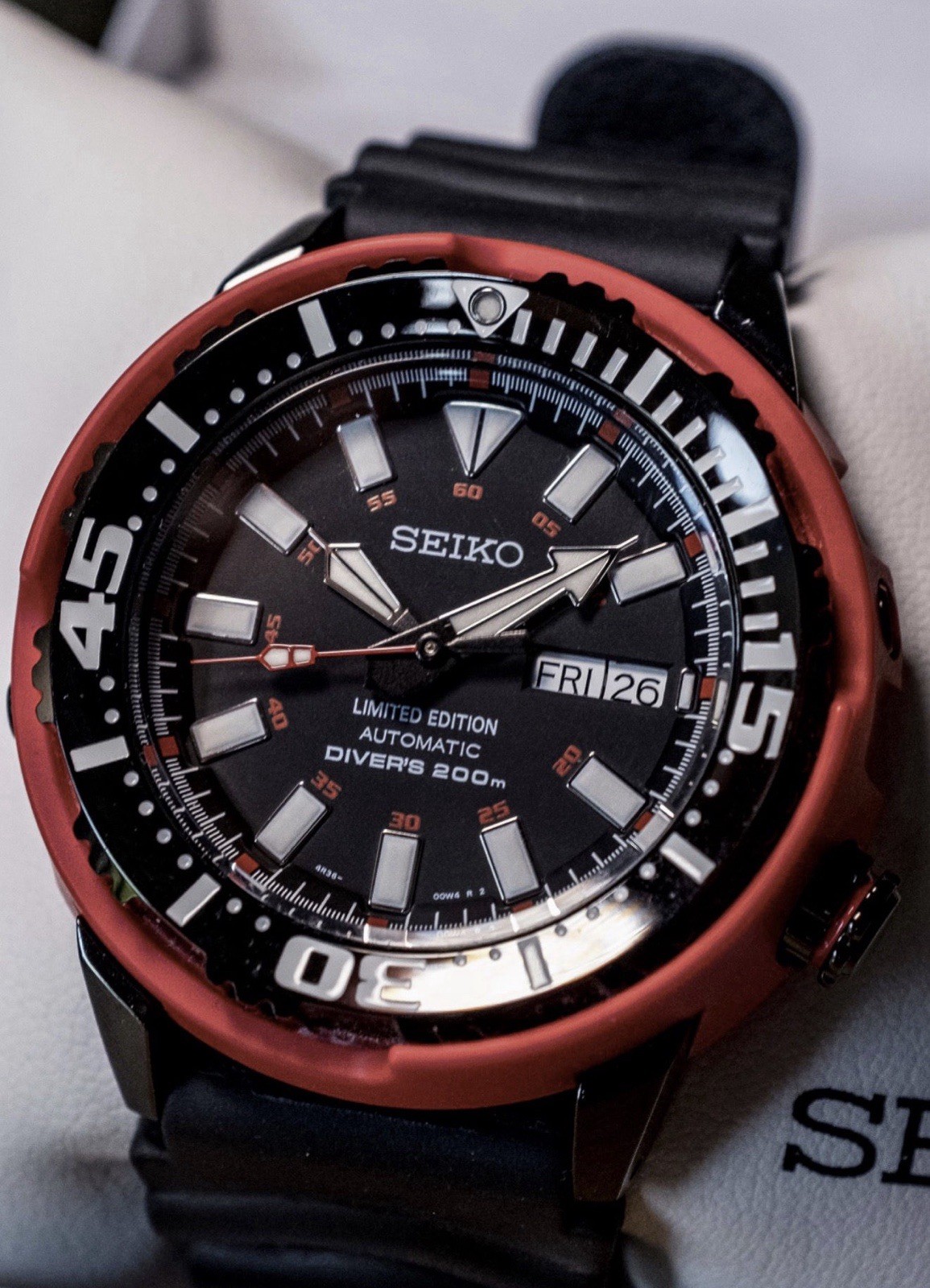 Seiko SRP233 Limited Edition Bloodmoon Watch Dial Black & Red