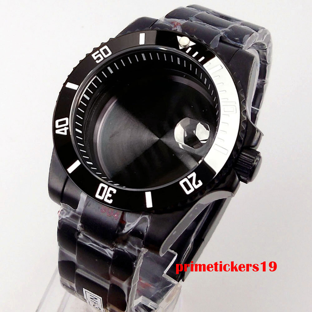 40mm Black Watch Case Chapter Ring Bracelet Sapphire Fit NH35 ETA2824 PT5000