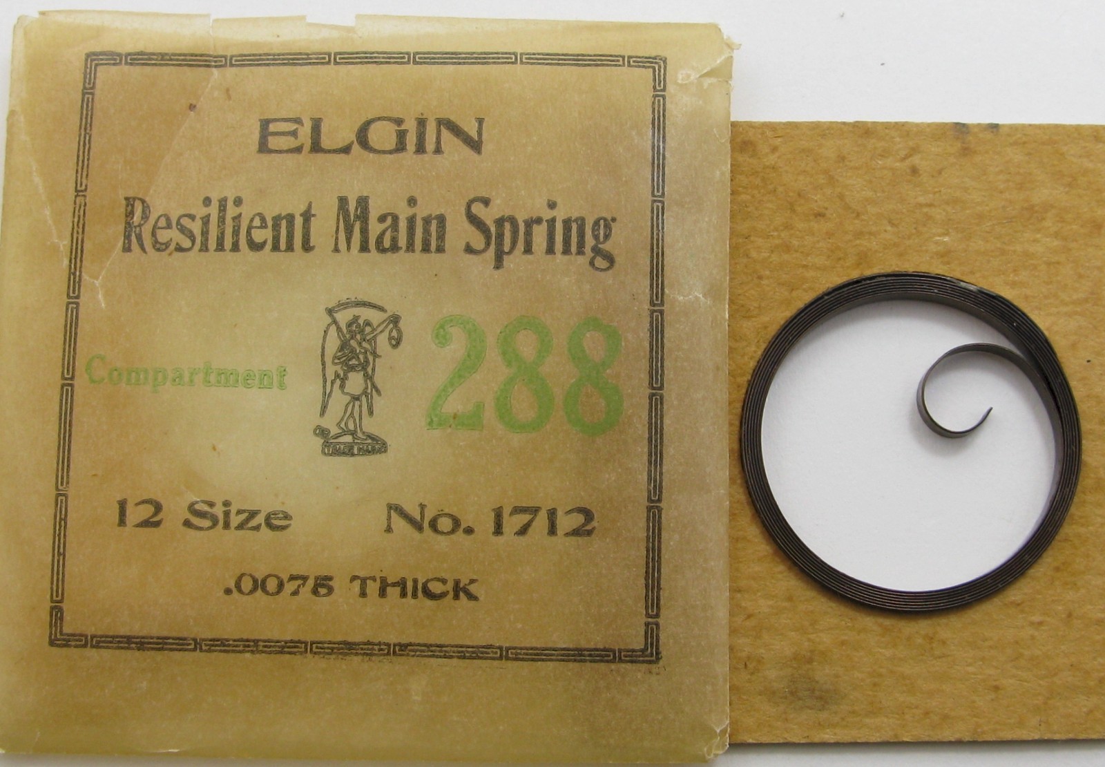 Elgin 12s 1712 – 0.075 288 pocket watch part: D B + hole blue Mainspring