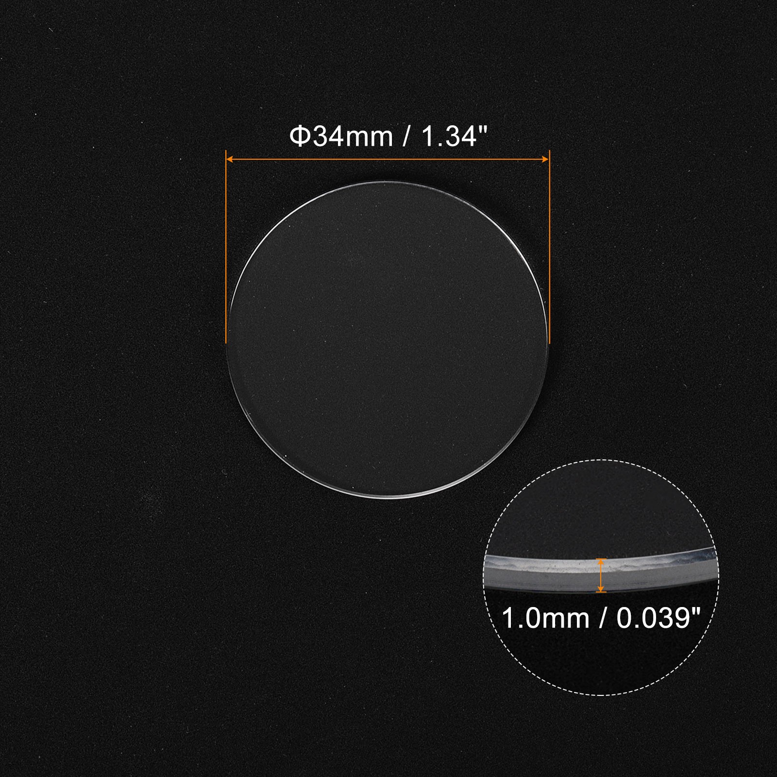 2pcs Watch Crystal Glass Lens 34mm x 1.0mm Beveled Edge Flat Glass Crystals Lens