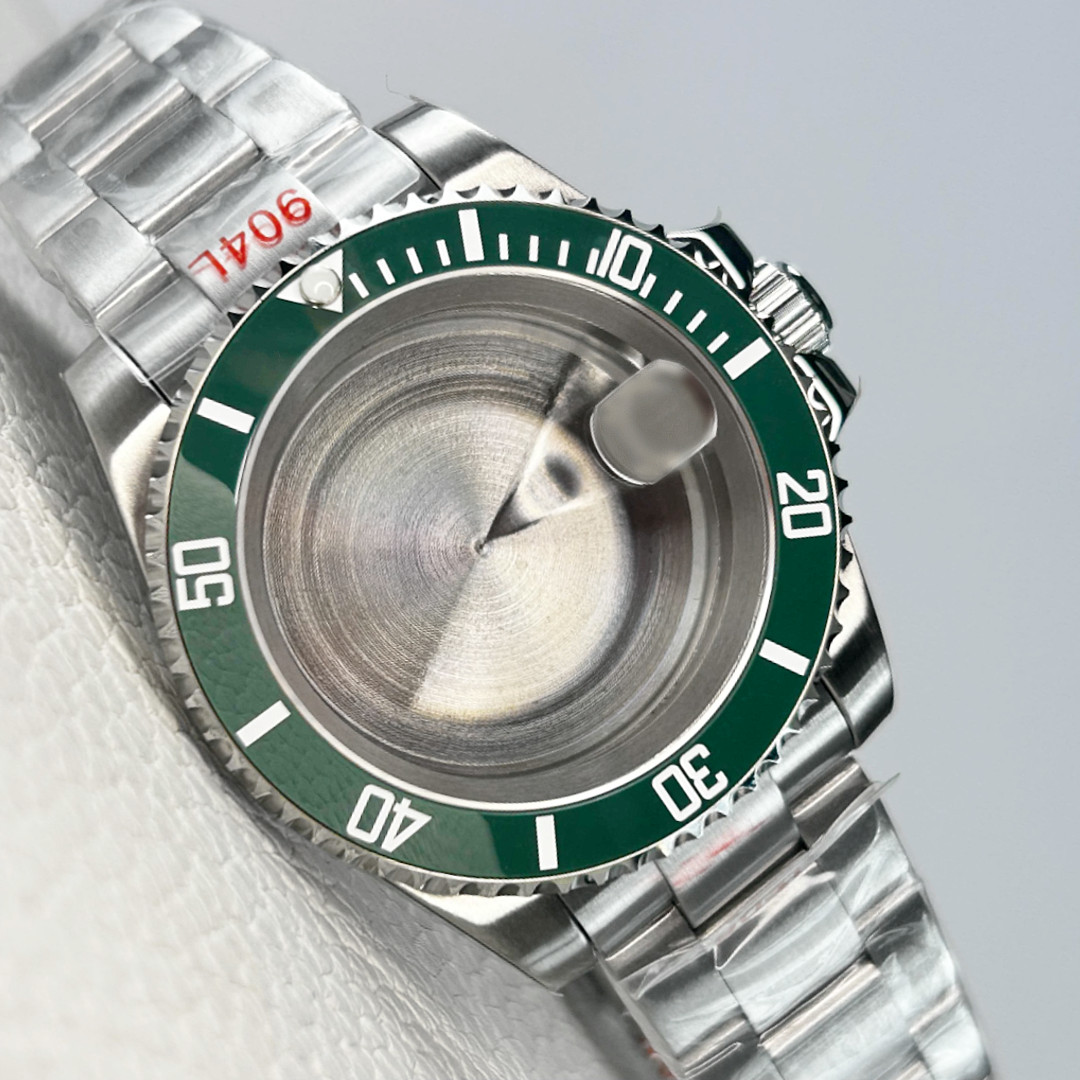 40mm Hulk Brushed Watch Cases GMT Green Ceramic Bezel For NH34 Nh35 36 Movement