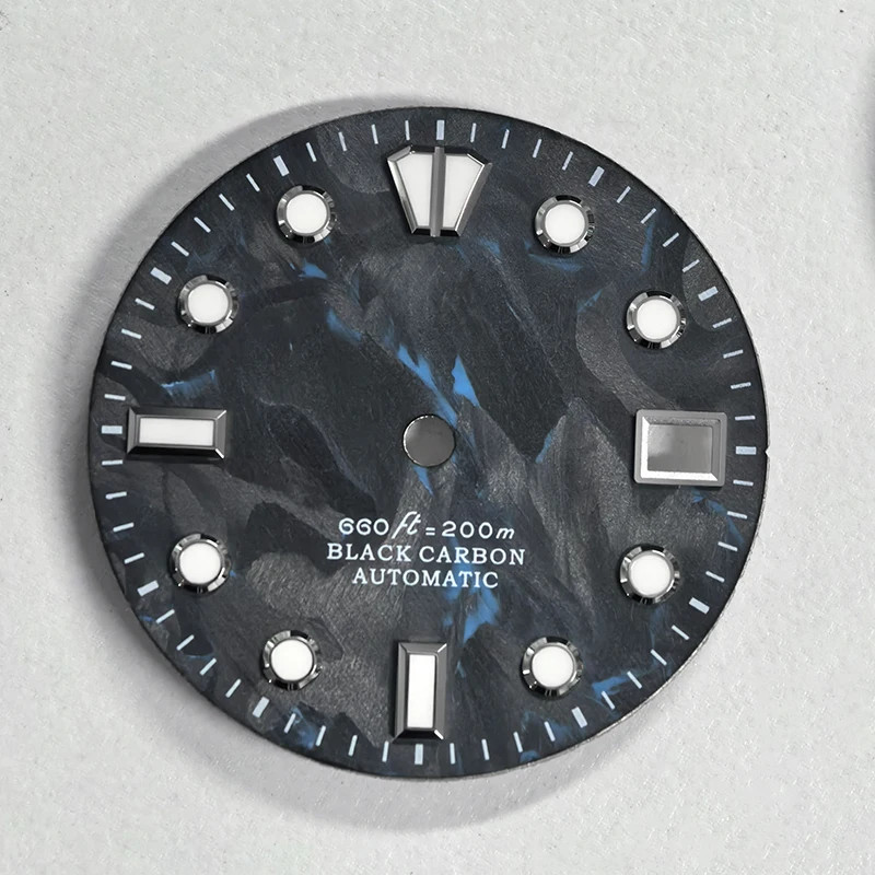 Carbon Fiber Dial 28.5mm Blue Broken Blue Lume Fits NH35 Movement