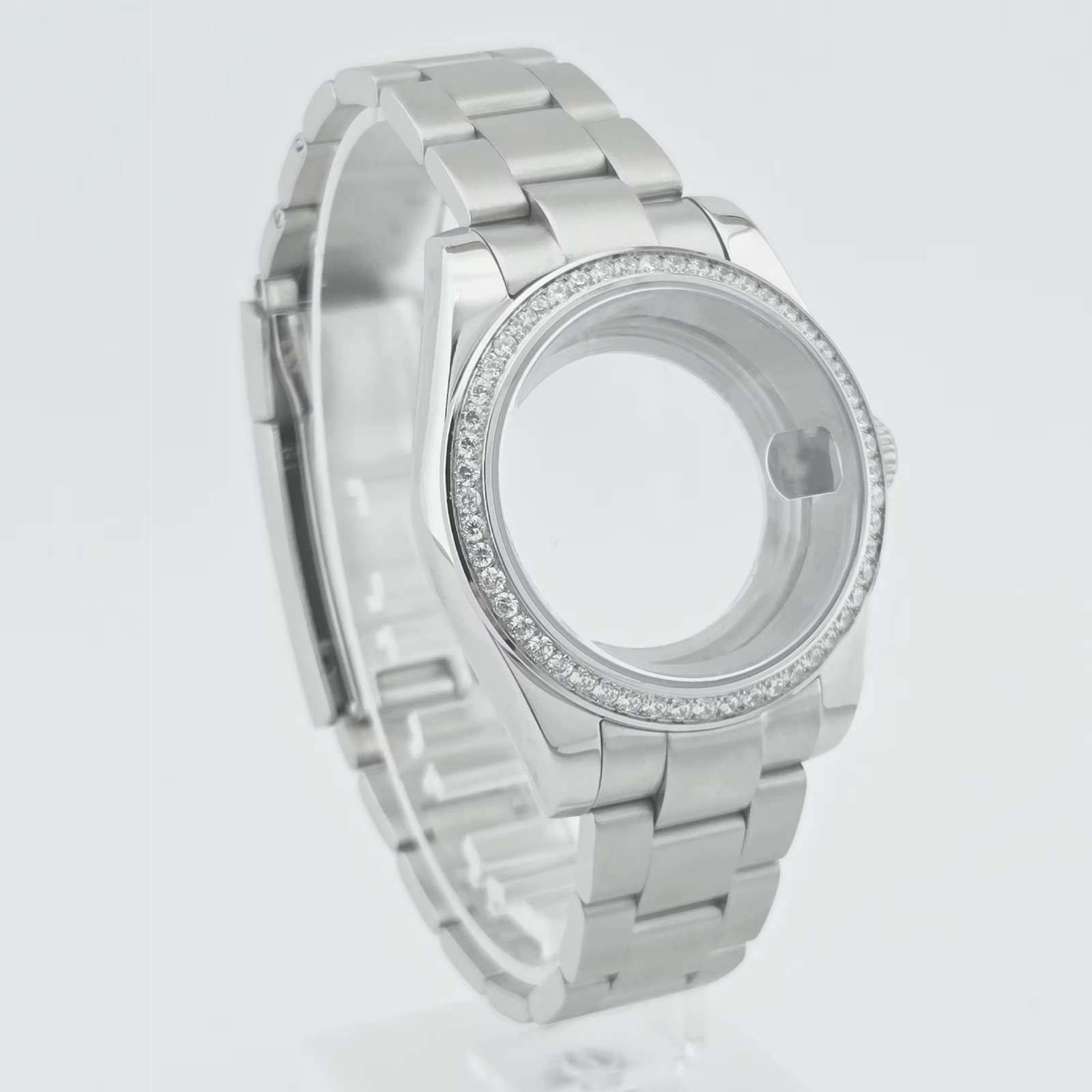 36Mm/40Mm Silver Watch Case Sapphire Glass Gemstone Bezel Fit NH35 NH36 NH34 ETA
