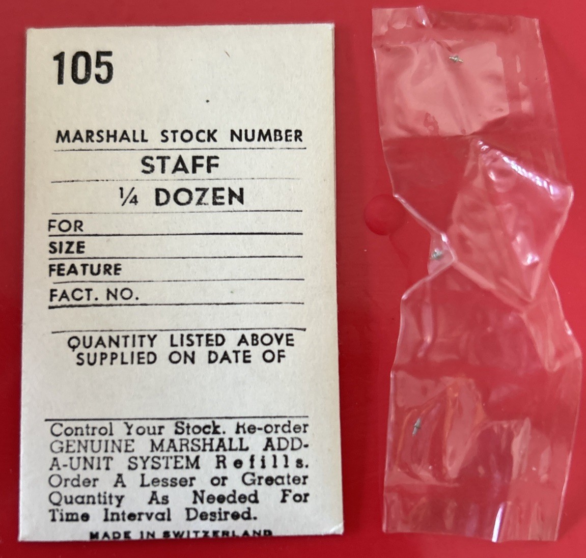 Vintage Genuine Marshall #105 Swiss Watch Balance Staffs (3) Sealed NOS