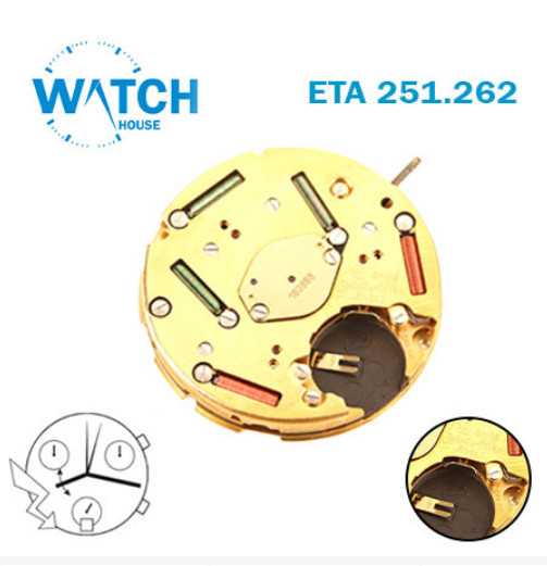 ETA 251.262 Swiss Movement-Chronograph-White Date Disk at 6-6 Hands-27 Jewels.