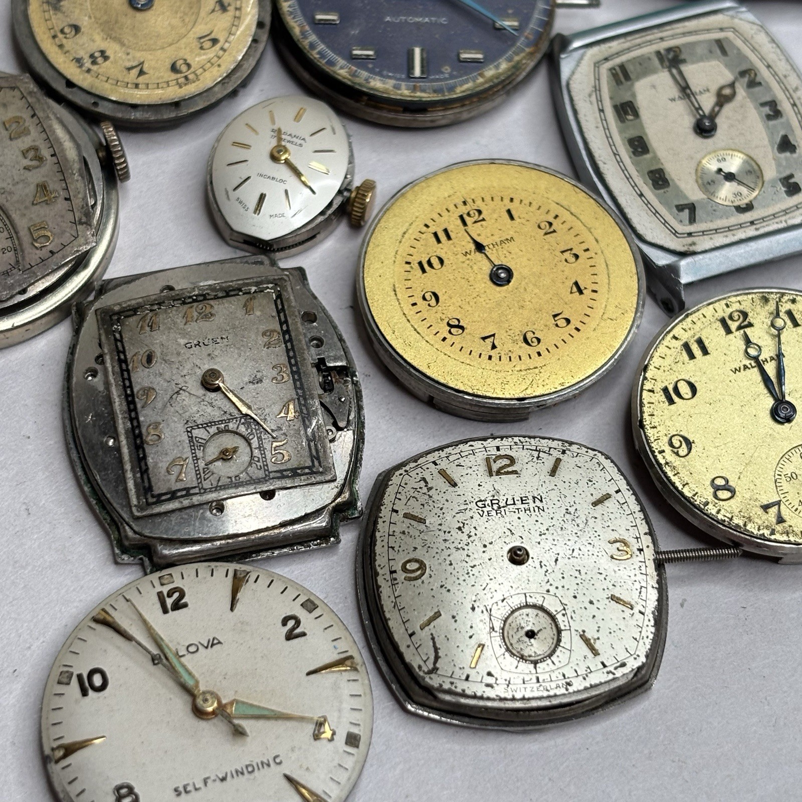 Broken Vintage Watch Movements Parts Lot – Bulova Automatic Waltham Gruen Elgin