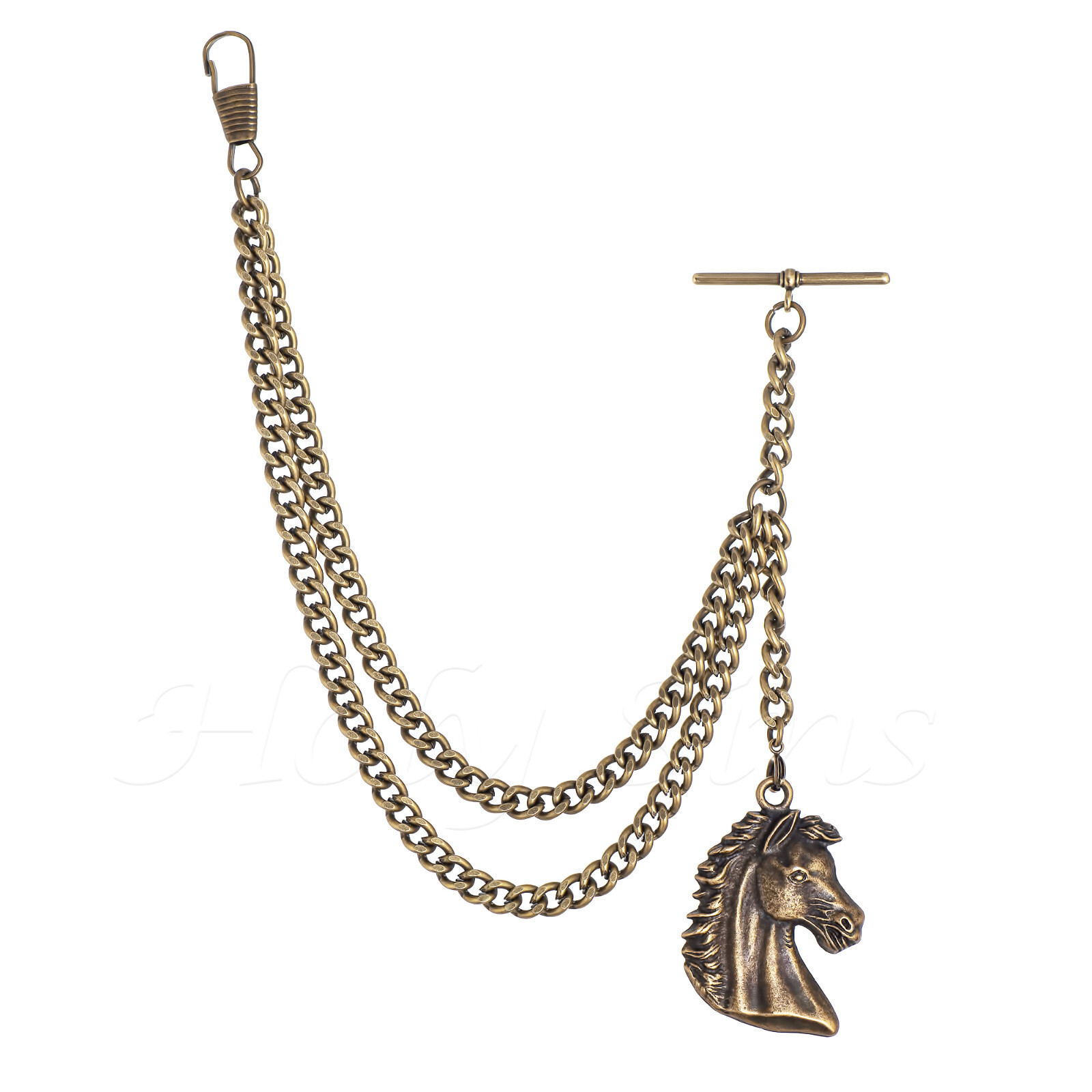 Brand New Bronze Single Albert Pocket Watch Fob Chain With Horse Pendant