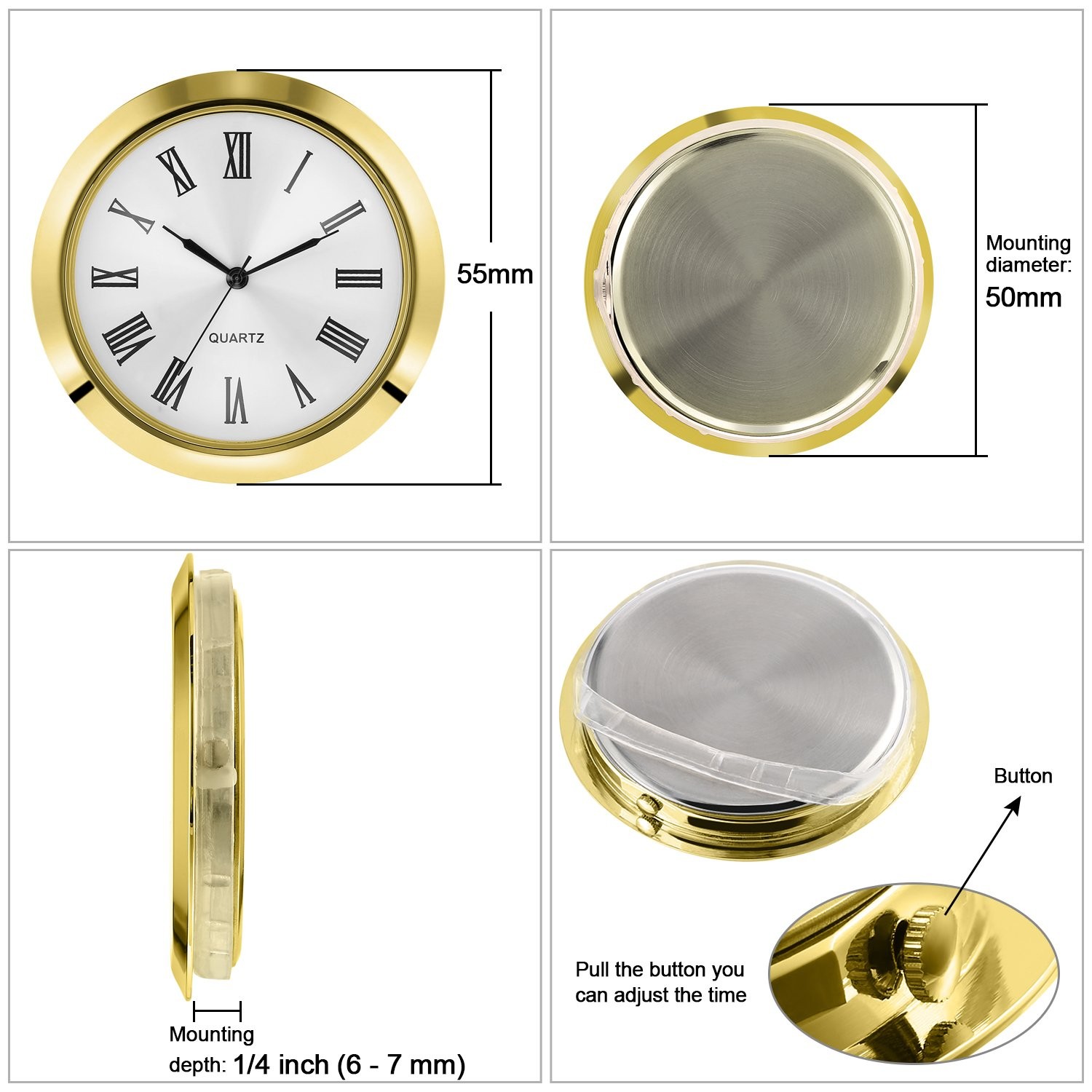 Hicarer 2-1/8 Inch (55 Mm) Quartz Clock Fit-up/Insert with Arabic Small, Gold