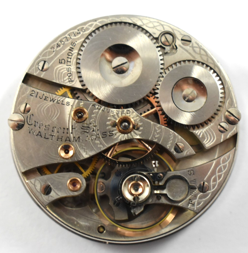 Vintage Waltham Crescent St 16s 21J OF Pocket Watch Movement lot.wd