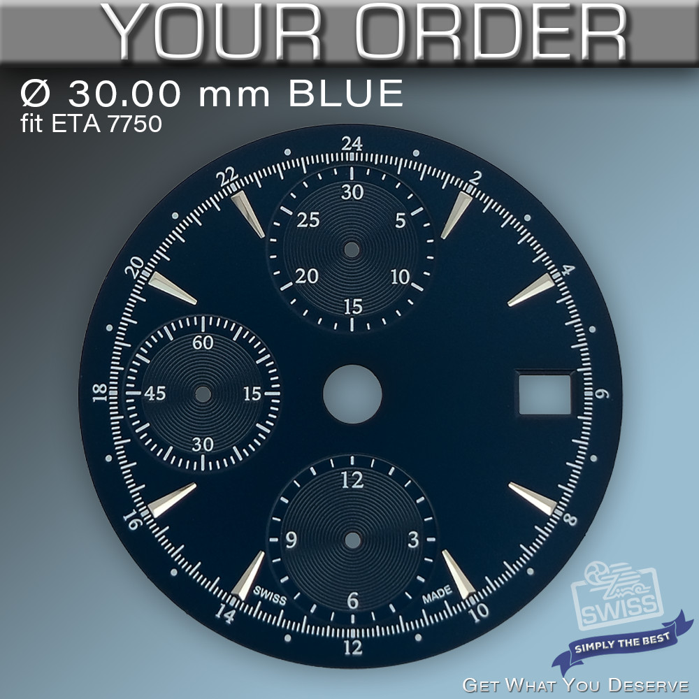 DIAL FIT MOVEMENT ETA VALJOUX 7750, Ø 30.0 mm, BLUE DATE