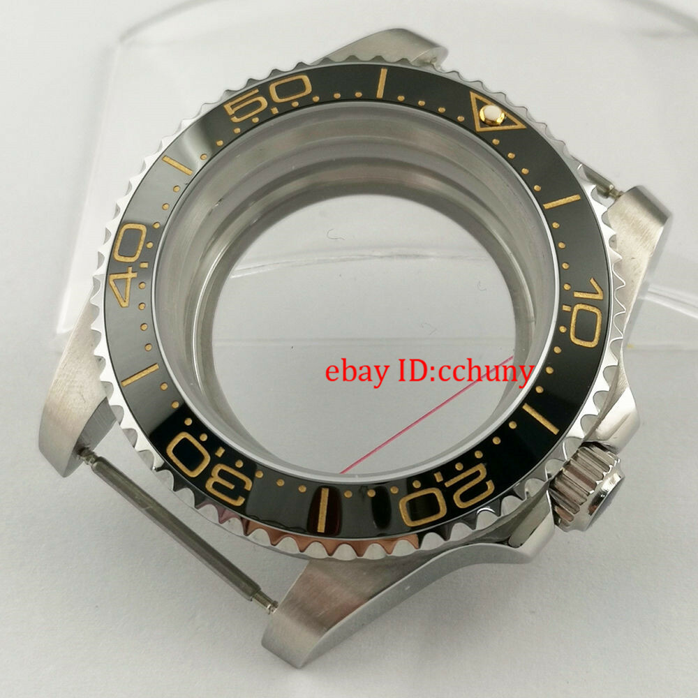 40mm Watch Case Black Gold Ceramic Bezel glass back Fit NH35 NH36 NH35A Movement