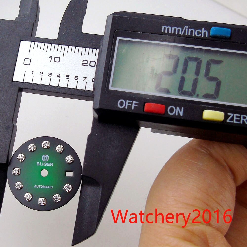 Bliger 20.5MM Green Black Watch Dial Luminous Silver Index Fit NH05 Lady Watch