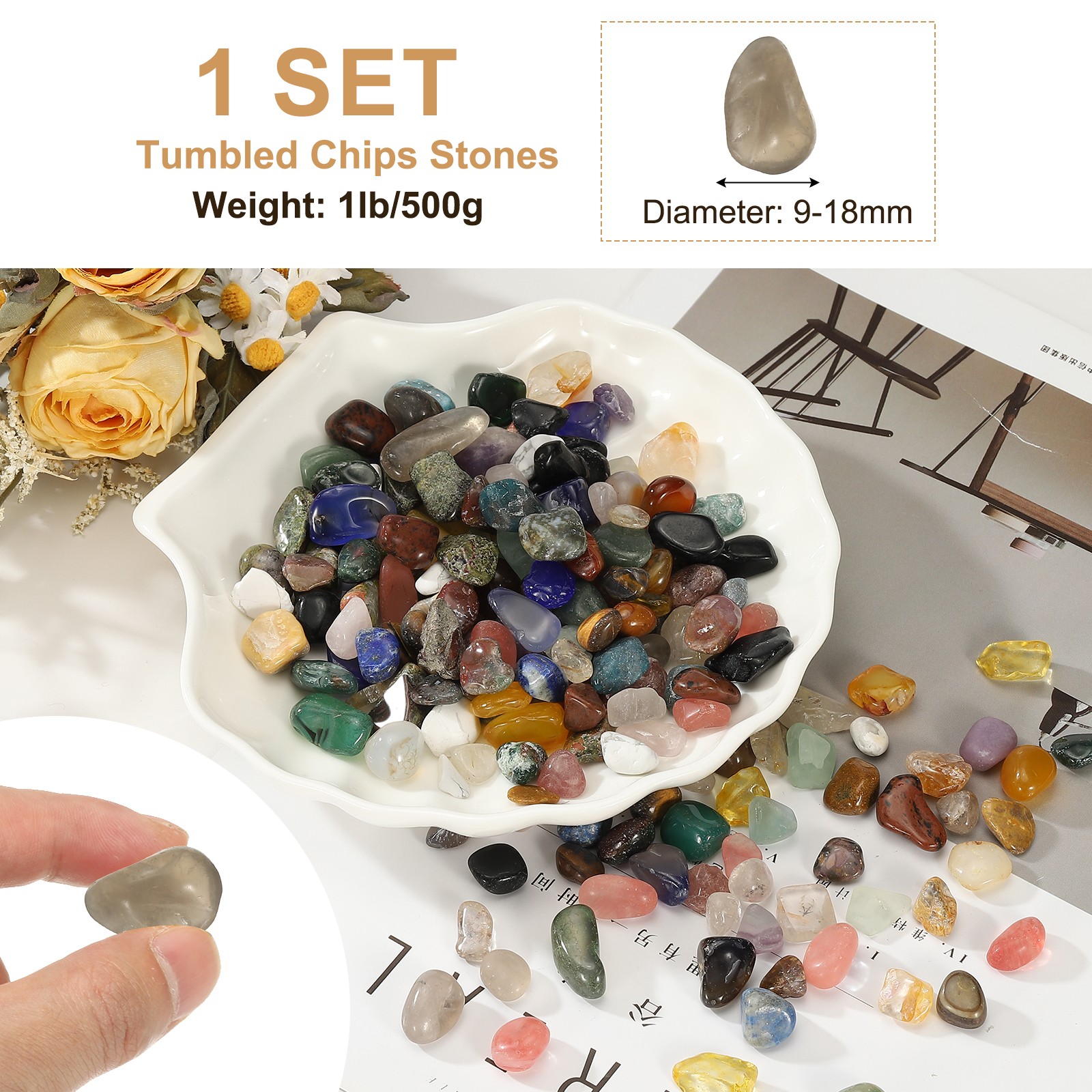 Tumbled Chips Stones, 1lb/500g Fluorite Tumbled Gravel, Brown Crystal