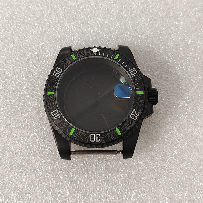 40MM SUB Black Frosted Bezel Watch Case Sapphire Glass for NH35/NH36 Movement