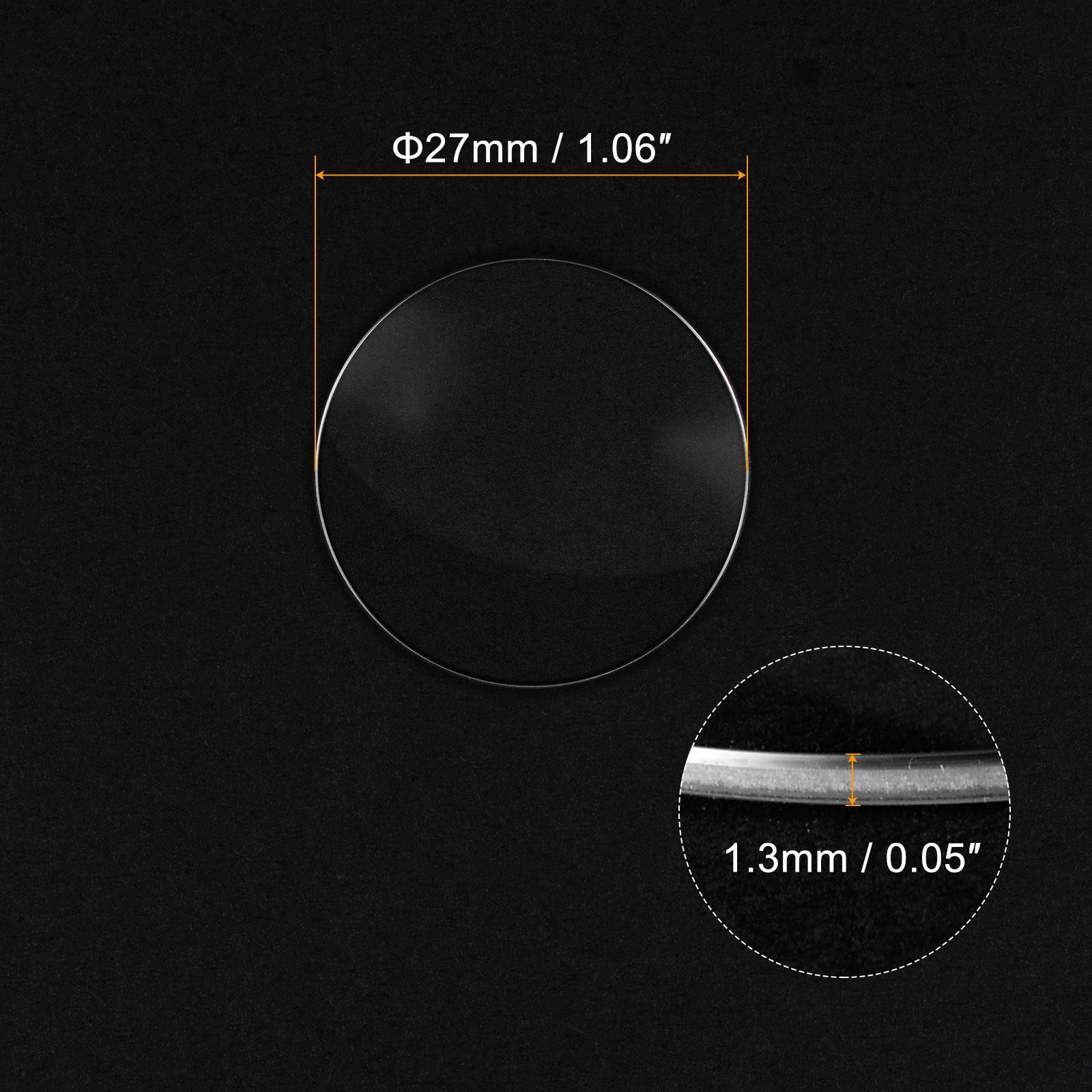 Glass Watch Single Lens Round 27mm Dia 1.3mm Edge Thickness, Transparent