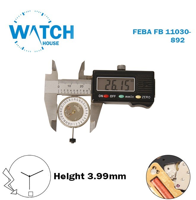 FEBA FE 11030-892 Watch Swiss-Movement -3 Hands-H:3.99mm-White Date Disk at 6.