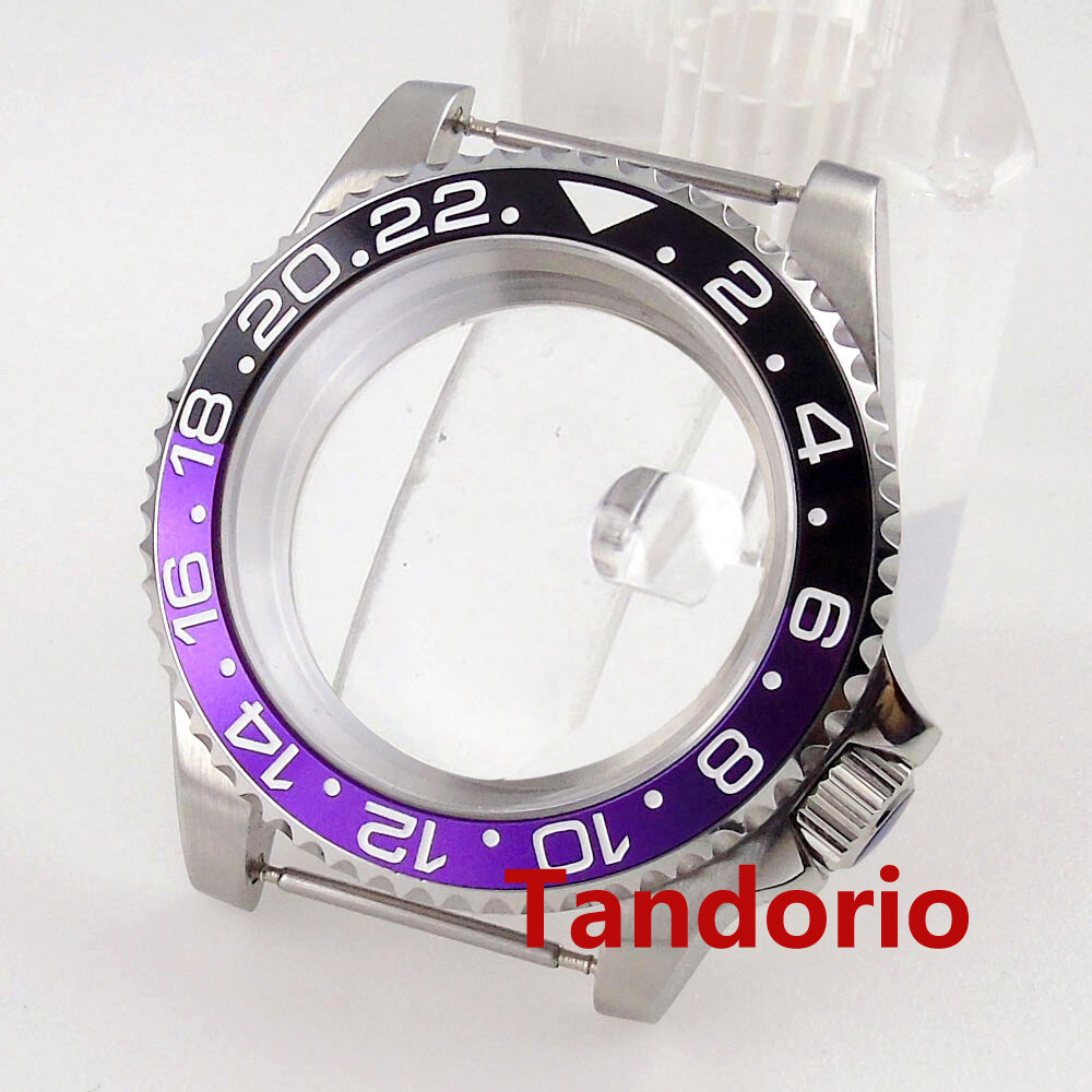 40mm Silver Watch Case Sapphire Glass Ceramic Bezel Fit NH35 ETA 2824 Movement