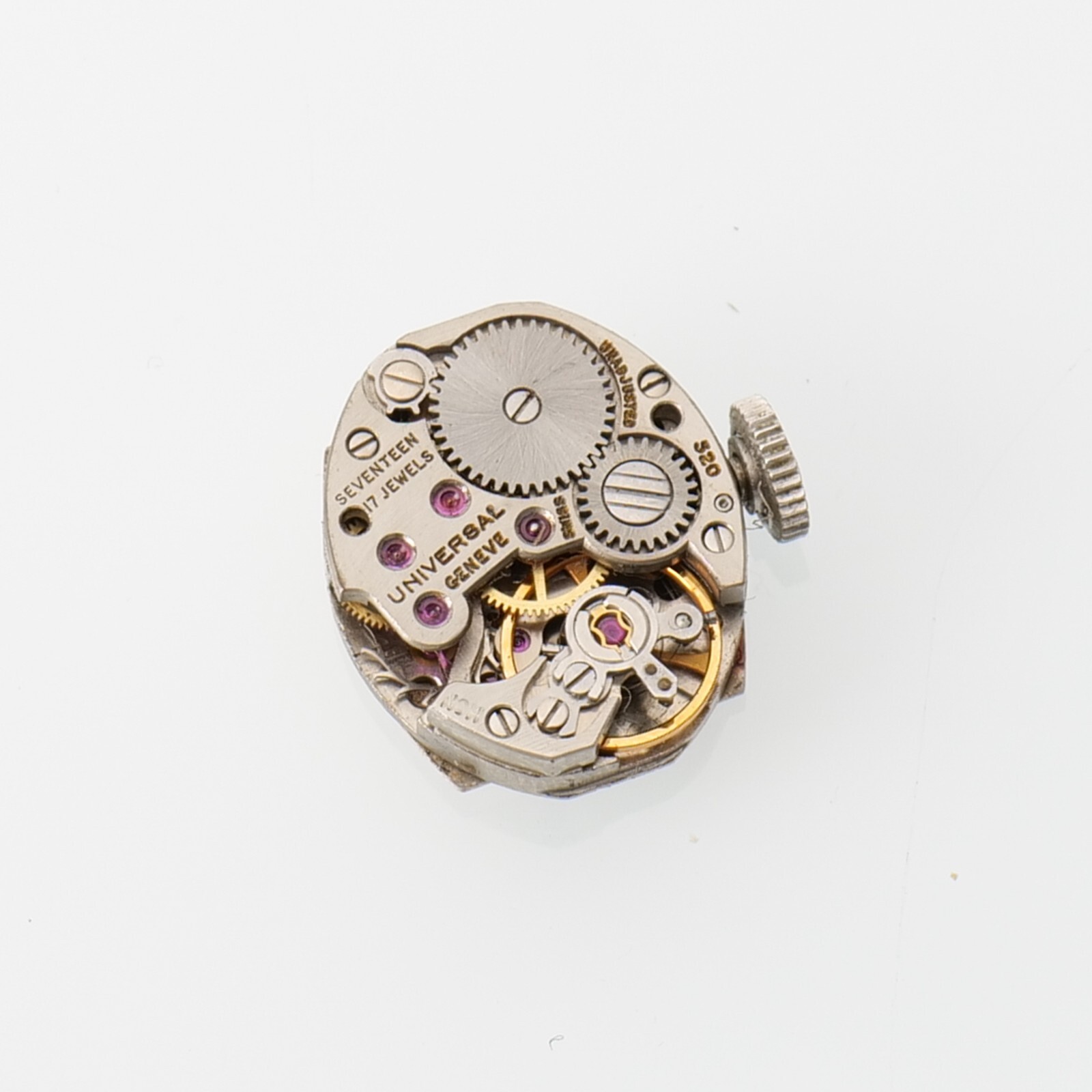 Vintage Universal Genève Cal. 320 Wristwatch Movement w/ Signed UG Crown Parts