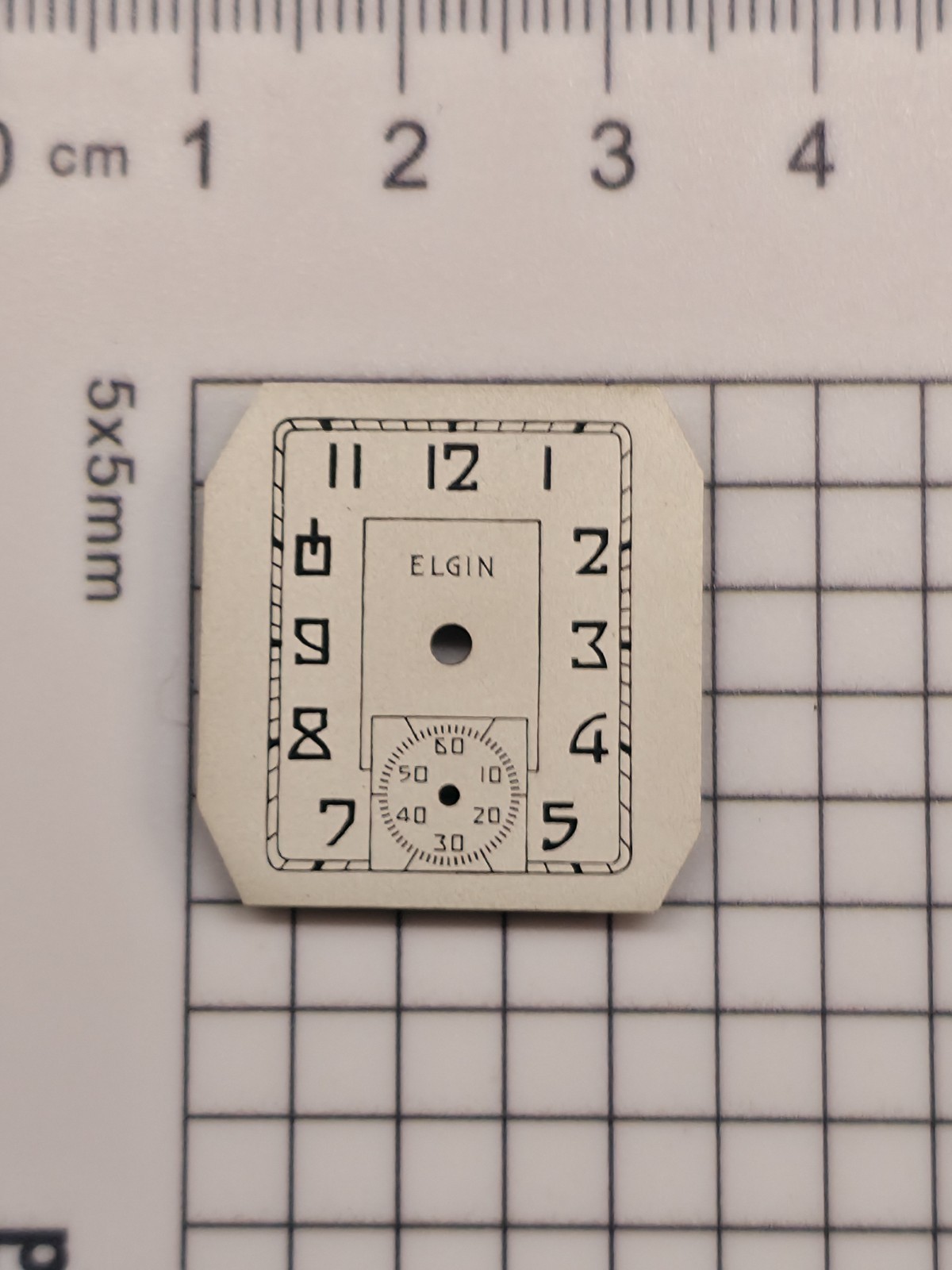 NOS Vintage Elgin Watch Dial Art Deco Rectangular Sub-Seconds 20x25mm Service