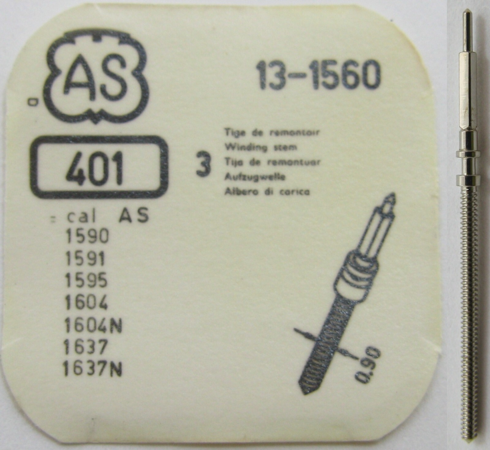 AS 1560 1590 1591 1595 1604 1637 watch movement part 401 winding stem