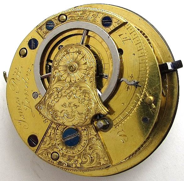 Antique James Pitt London Verge Fusee Pocket Watch Movement Mask Cock c1780-1820