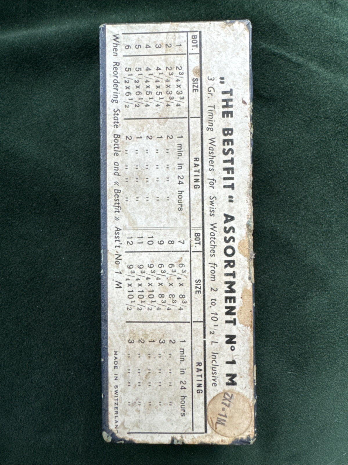 Vintage Bestfit Assortment #1M 3 Gr. Timing Washers Swiss Made