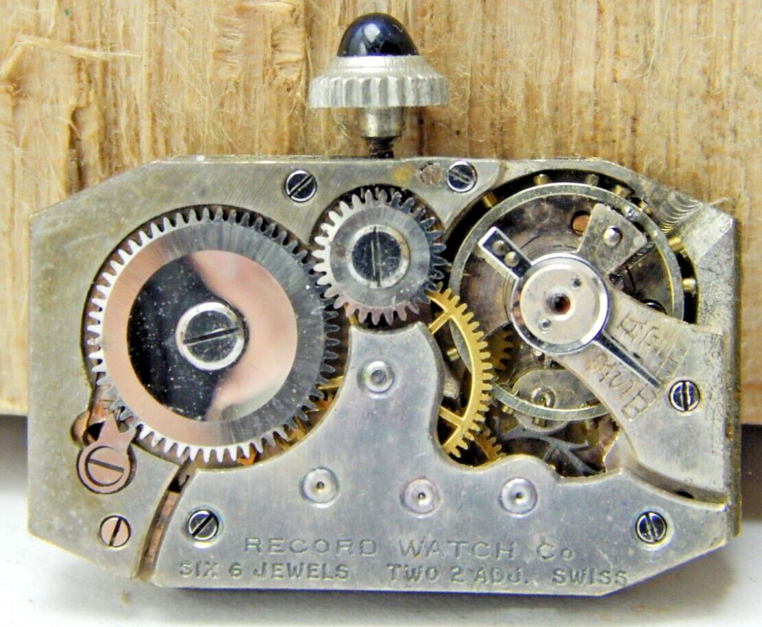 Vintage Record watch co 6j 2 adjustment art deco wrist watch movement with dial