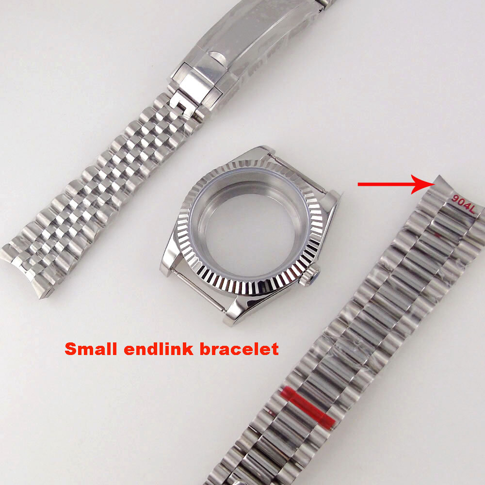 36mm 39MM Sapphire Glass Watch Case Small Endlink Bracelet Fit NH34 NH35 2824