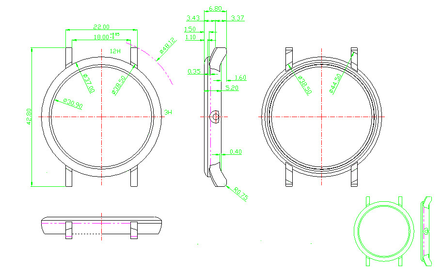 37mm GLASS waterproof ring Gold Watch Case for GL22 Movement