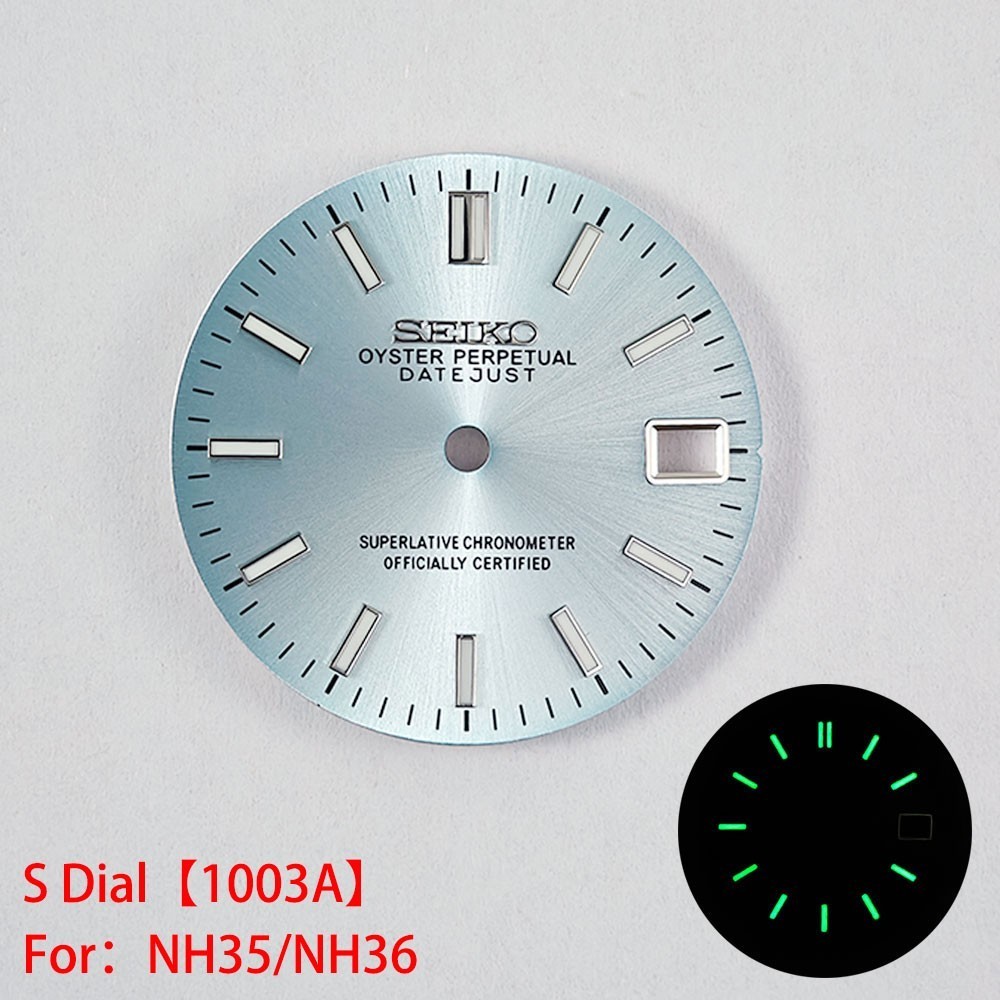 28.5mm Sunburst Watch Dial Green Blue Luminous Date Fit Nh35 Nh36 Movement
