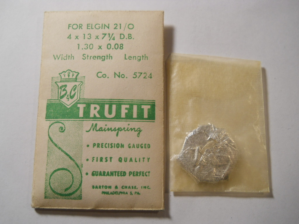B & C TRUFIT ELGIN 21/0 5724 Watch Mainspring 4 x 12 x 7 1/4 – 1.30 x 0.08 mm
