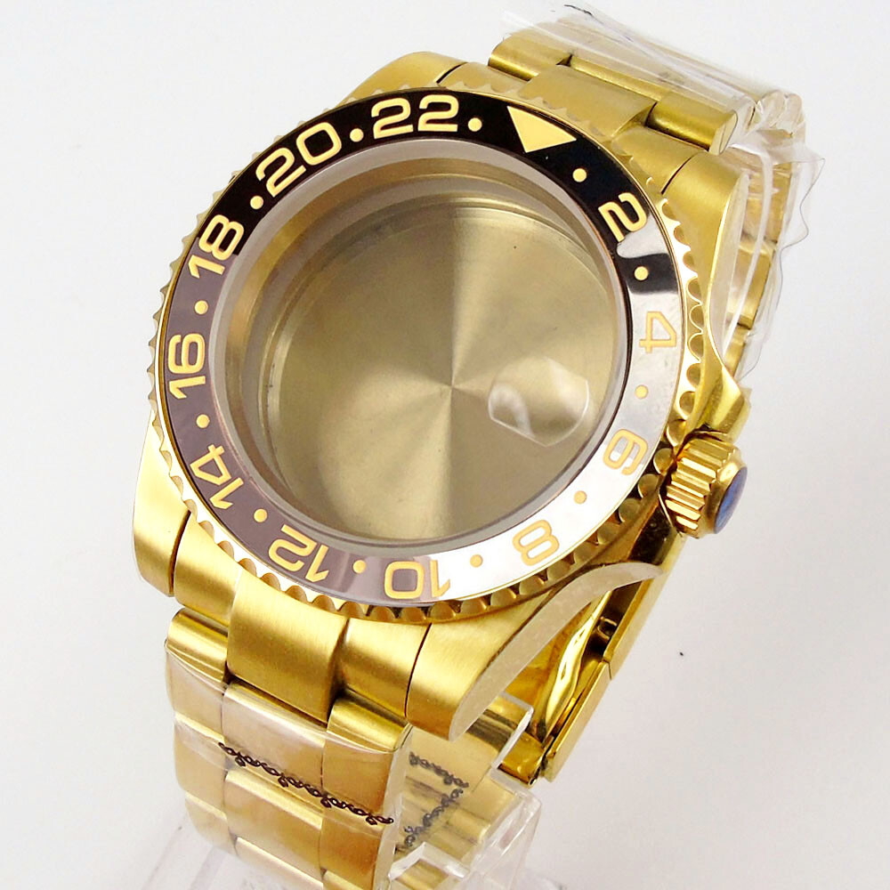 40MM Watch Parts Sapphire Glass Watch Case Golden Bracelet Fit NH35 NH36 ETA2824