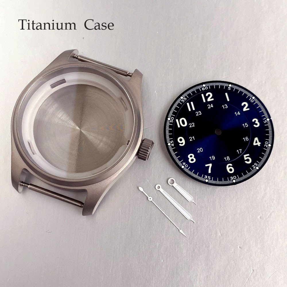 39mm Pilot Titanium Watch Case With 33.5mm Dial Set Fit NH35 Miyota 8215 PT