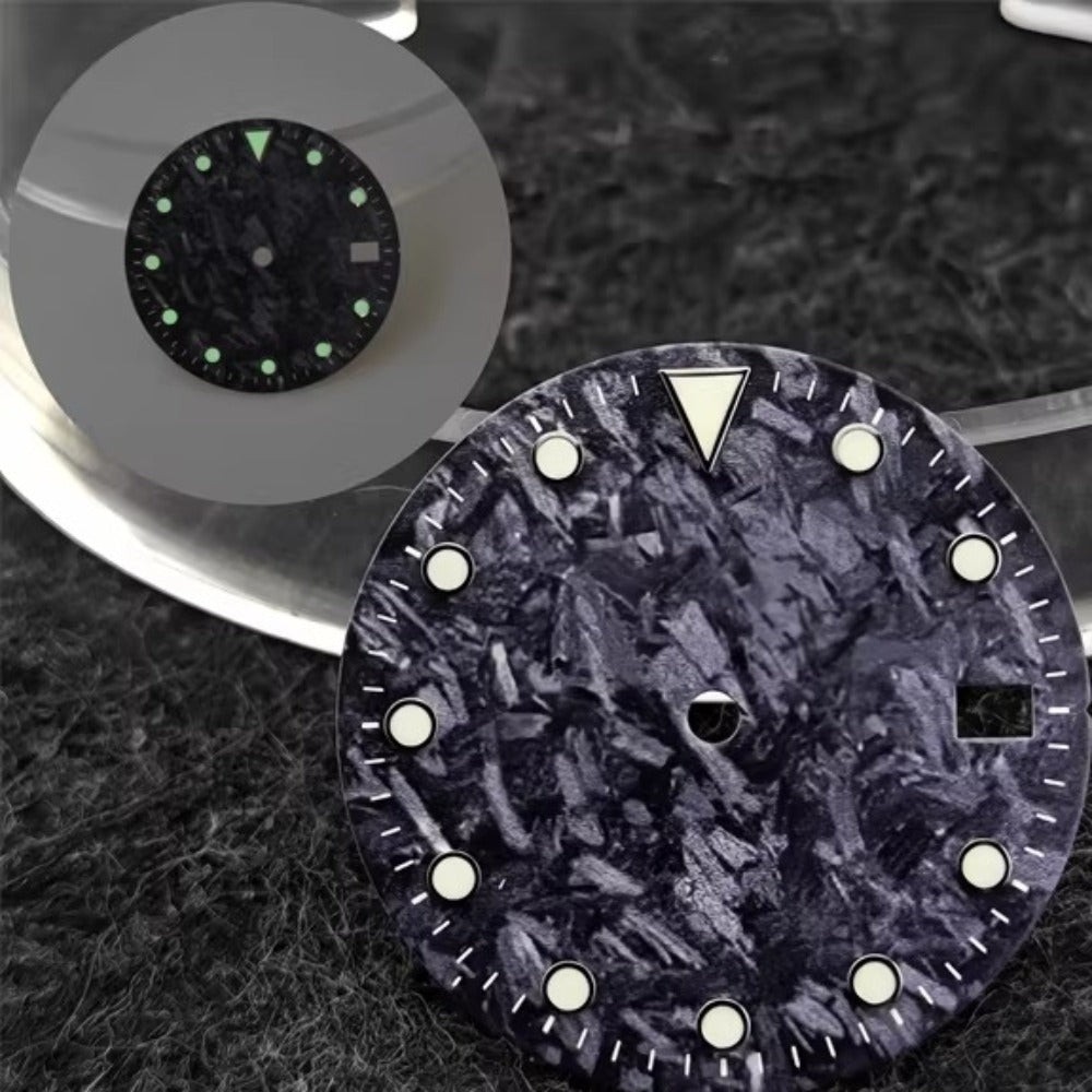 28.5mm BGW9-C3 Green Lume Black Grey Natural Carbon Fiber Watch Dial for NH35
