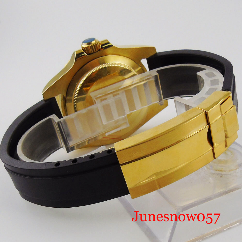 fit NH35A NH36A NH34A Yellow Gold Coated Watch Case Rubber Strap Brushed Insert